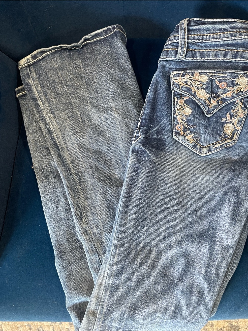 Grace Embroidered Pocket Blue Jeans for Kids